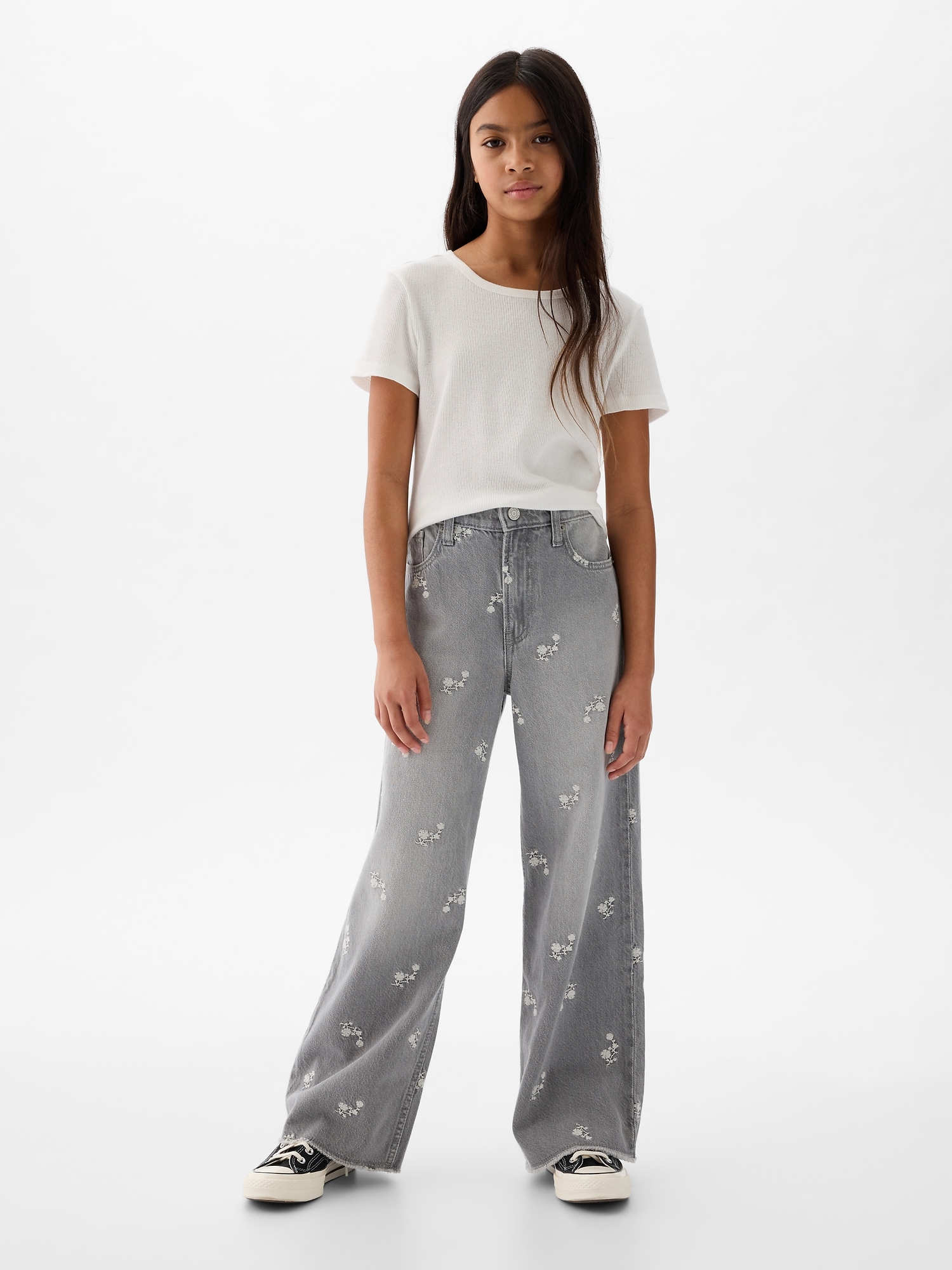 Kids Low Rise Stride Embroidered Wide-Leg Jeans | Gap