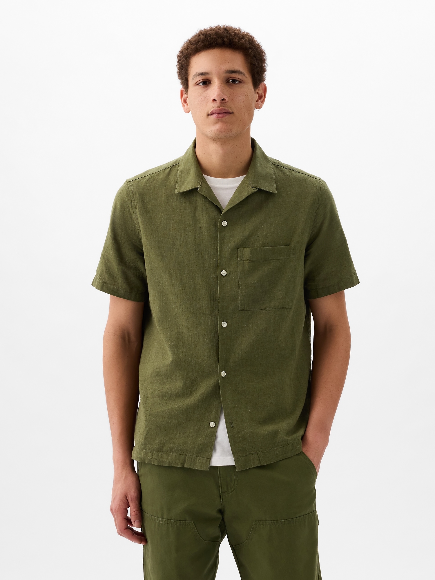 Gap Linen-cotton Shirt In Army Jacket Green