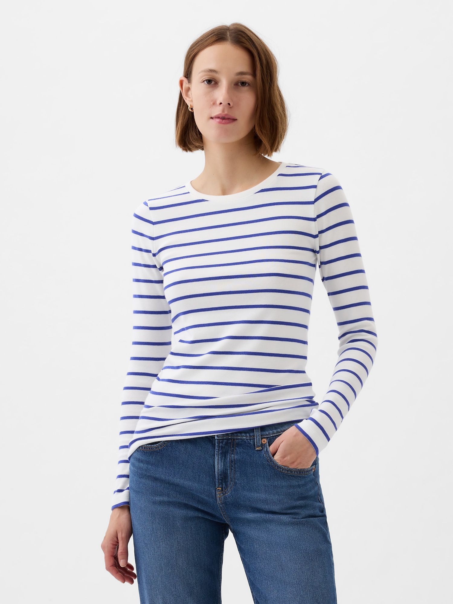 Gap Modern Crewneck T-shirt In Blue & White Stripe