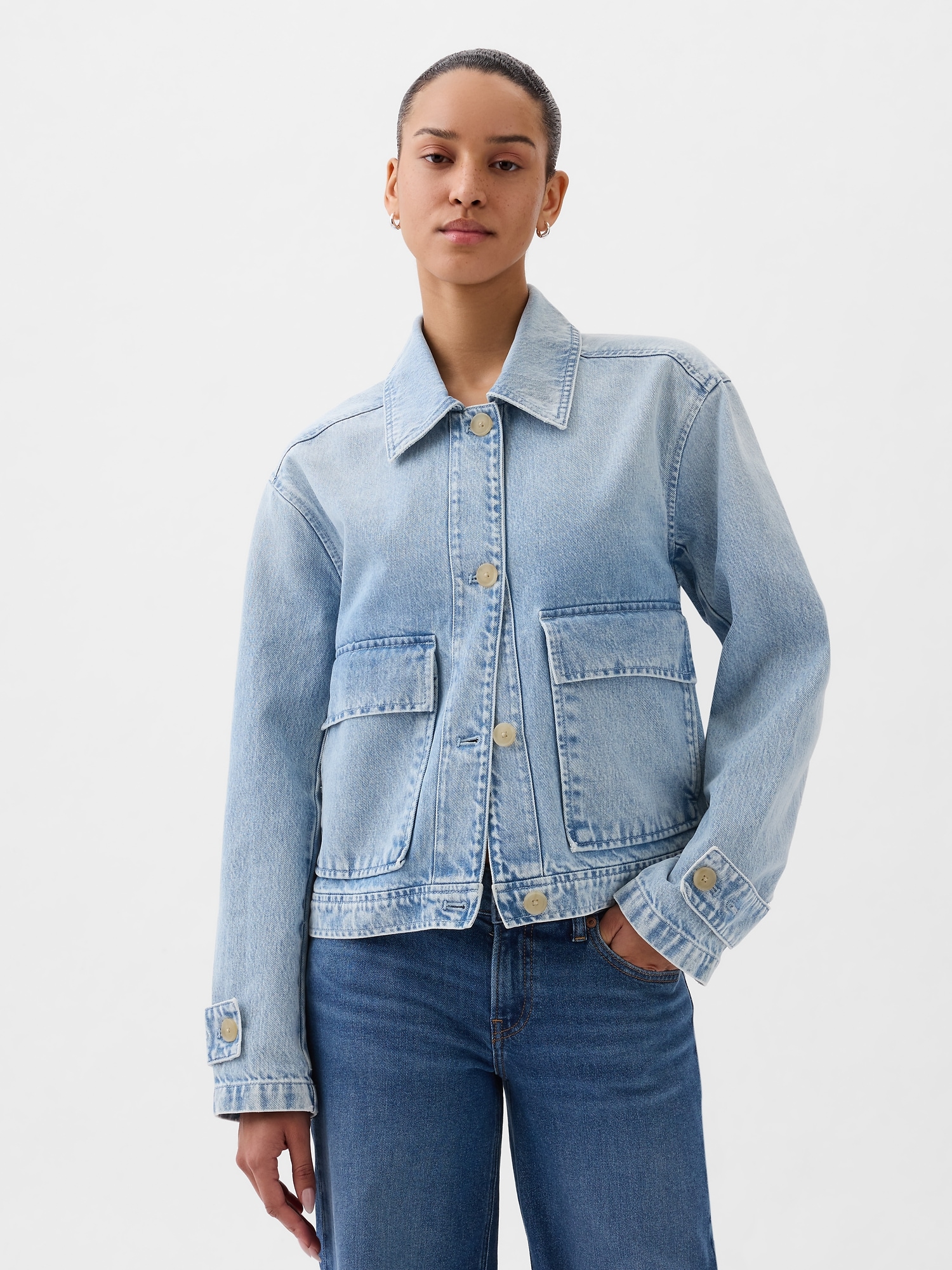 Gap Denim Utility Shirt Jacket In Light Indigo