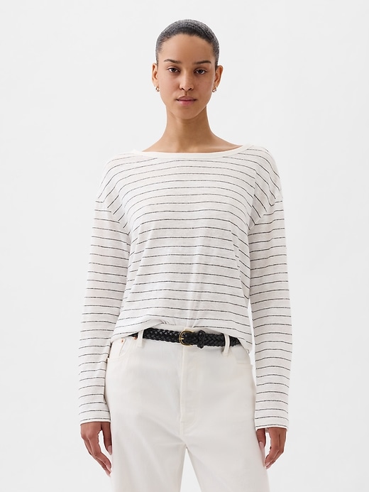Image number 6 showing, Linen-Blend Boatneck T-Shirt