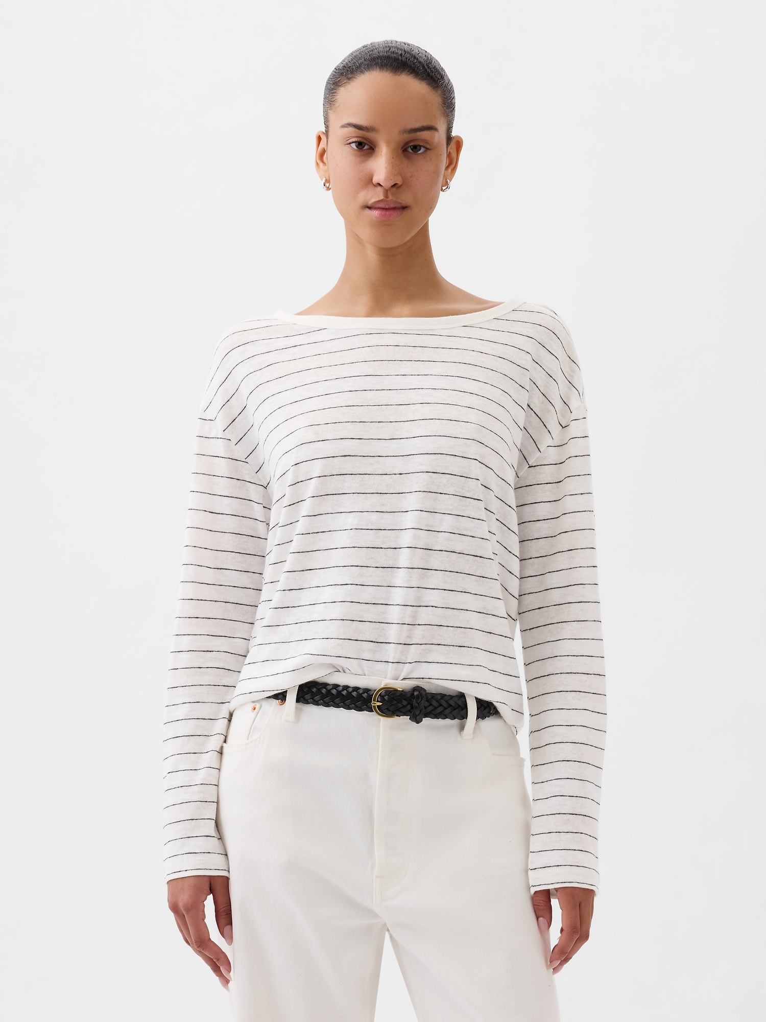 Linen-Blend Boatneck T-Shirt