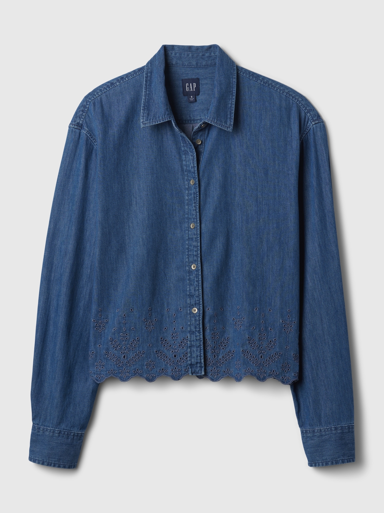 Eyelet Cropped Denim Shirt Gap