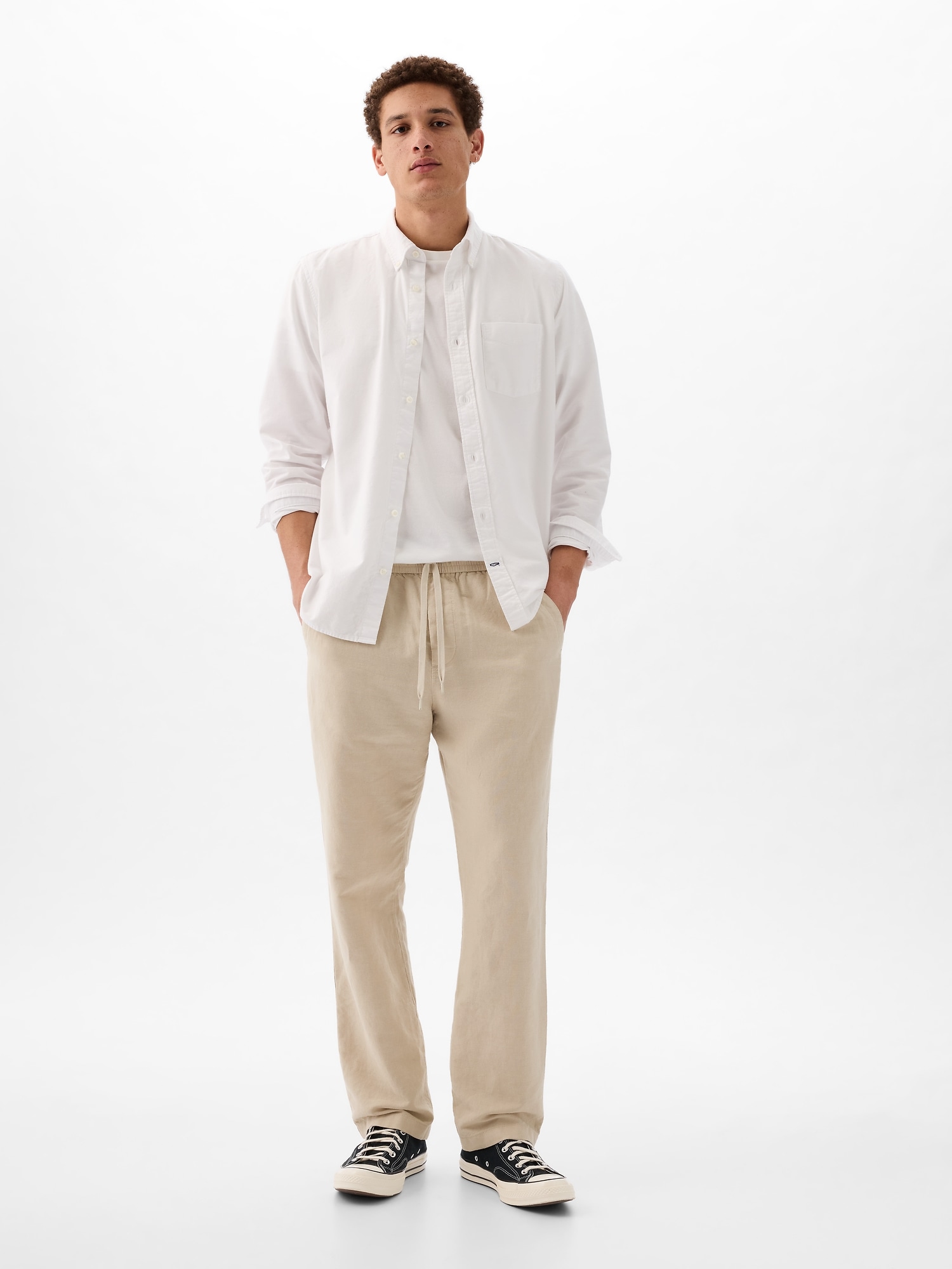 Linen-Cotton Pull-On Pants