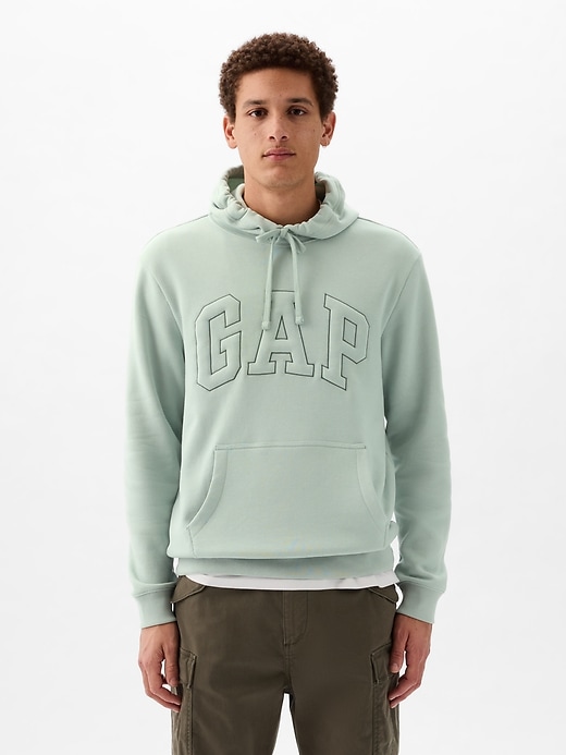 1 of 8 showing, with the color frothy aqua of product Puff Gap Arch Logo Hoodie