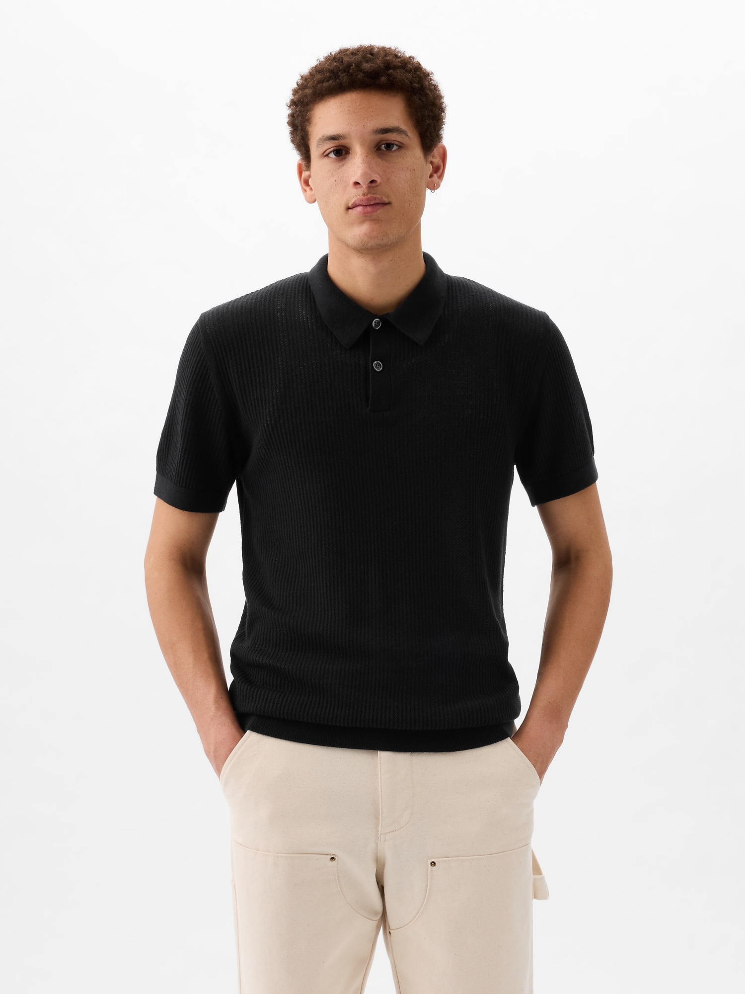 Gap Textured Polo Shirt Shirt In Black