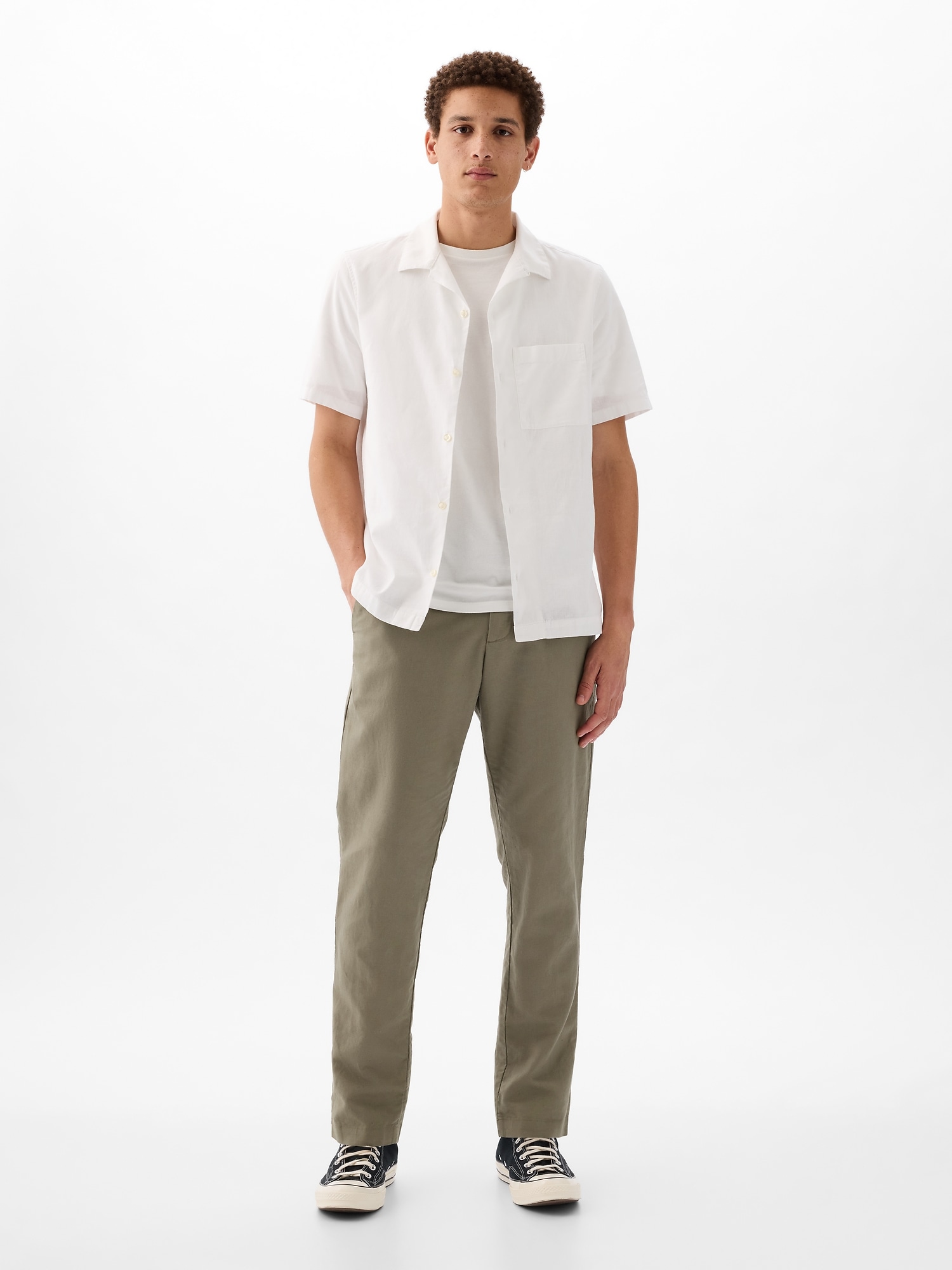 Gap Linen-cotton Trousers In Slim Fit In Laurel Wreath Green