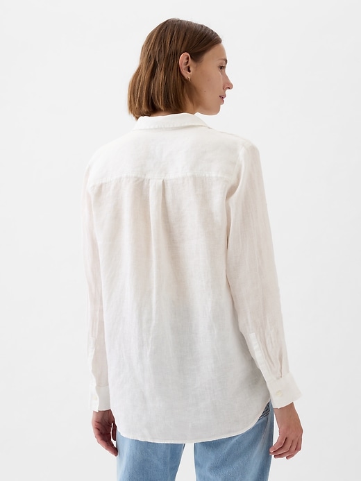 2 of 8 showing, with the color new off white of product 100% Linen Boyfriend Shirt