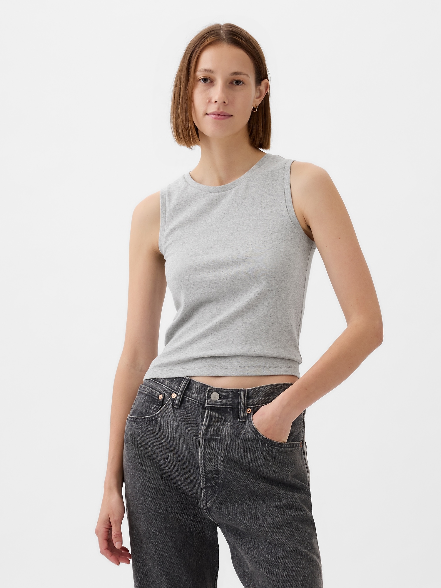 Gap Modern Shell Tank Top In Light Grey