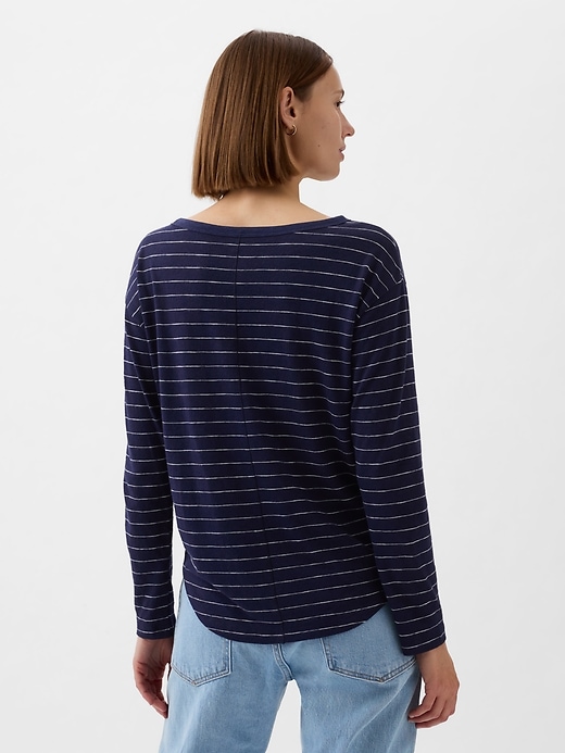 2 of 8 showing, with the color navy blue & white stripe of product Linen-Blend Boatneck T-Shirt