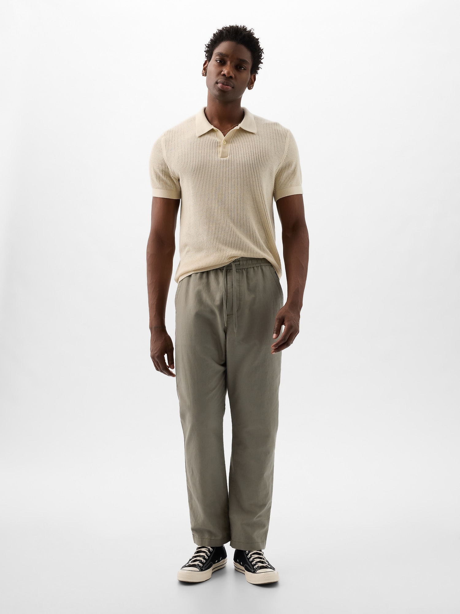 Linen-Cotton Pull-On Pants