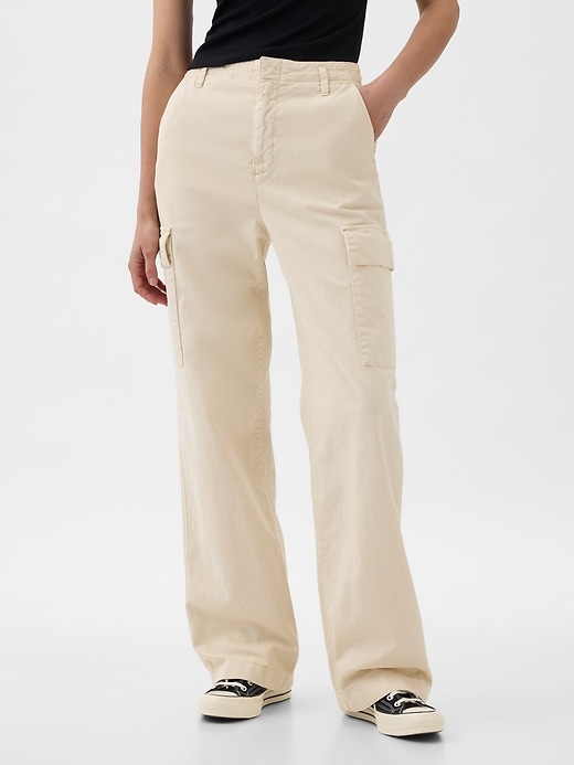 2 of 8 showing, with the color light cream of product Mid Rise Loose Khaki Cargo Pants