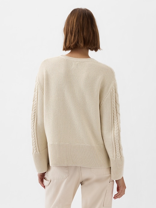 2 of 8 showing, with the color chino beige of product 24/7 Split-Hem Cable-Knit Sweater