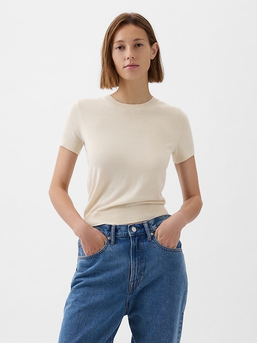 1 of 8 showing, with the color chino beige of product Lightweight CashSoft Cropped Sweater