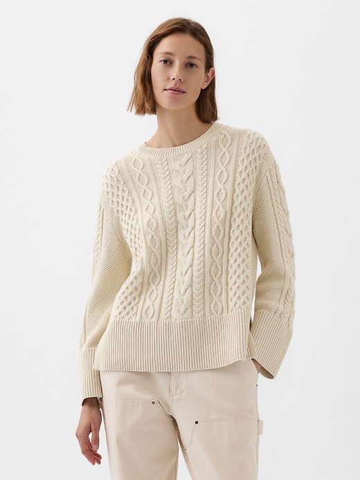 Image number 1 showing, 24/7 Split-Hem Cable-Knit Sweater