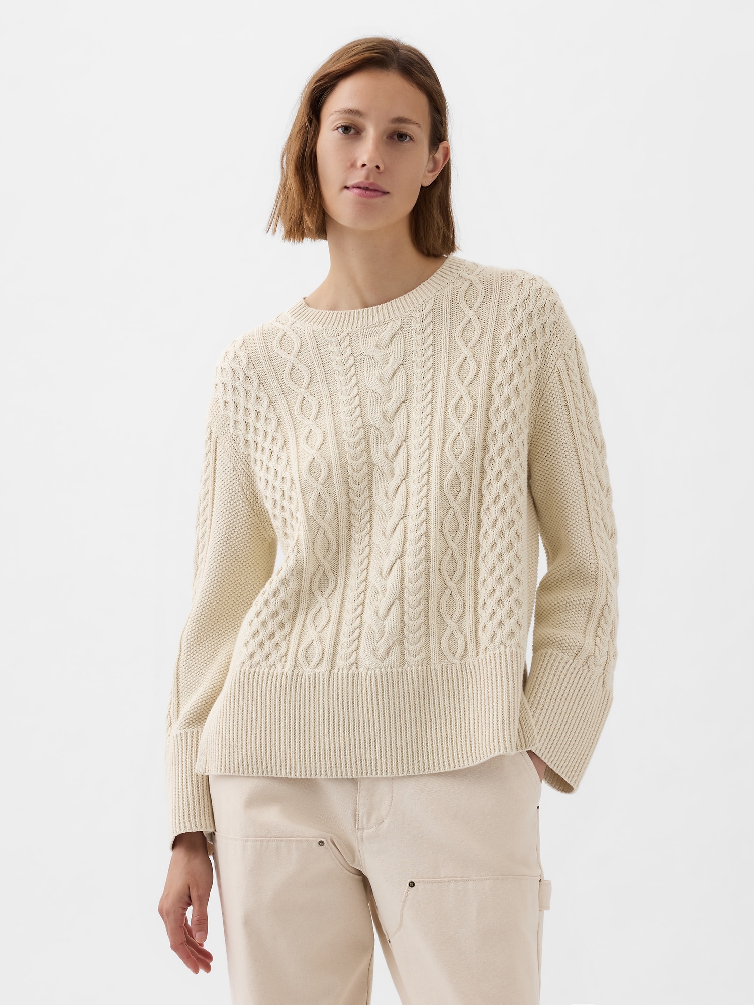 24/7 Split-Hem Cable-Knit Sweater