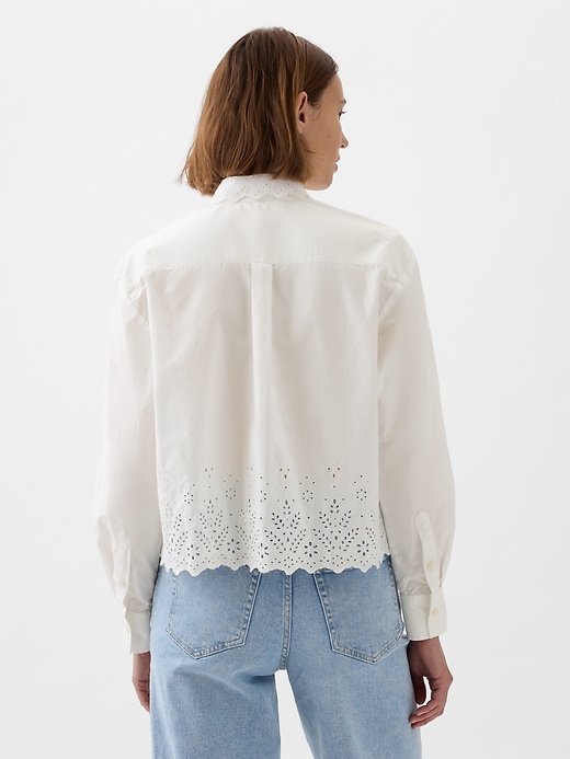 2 of 8 showing, with the color new off white of product Eyelet Cropped Shirt