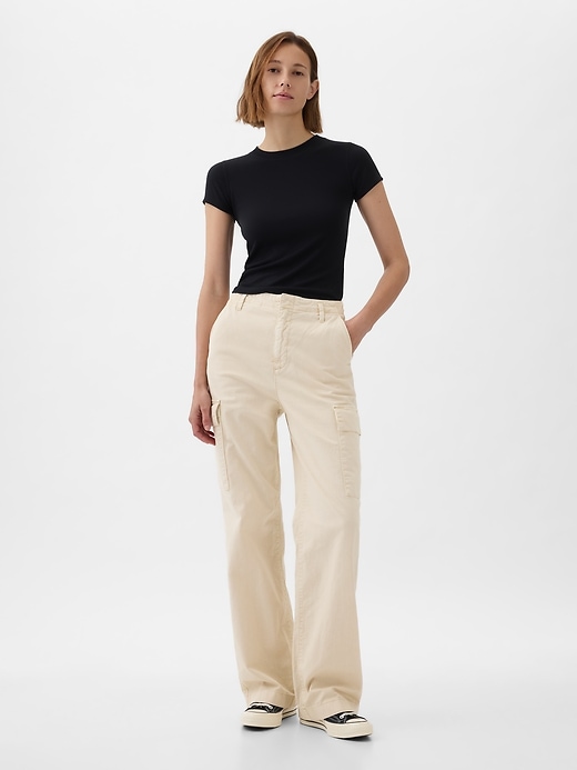 1 of 8 showing, with the color light cream of product Mid Rise Loose Khaki Cargo Pants