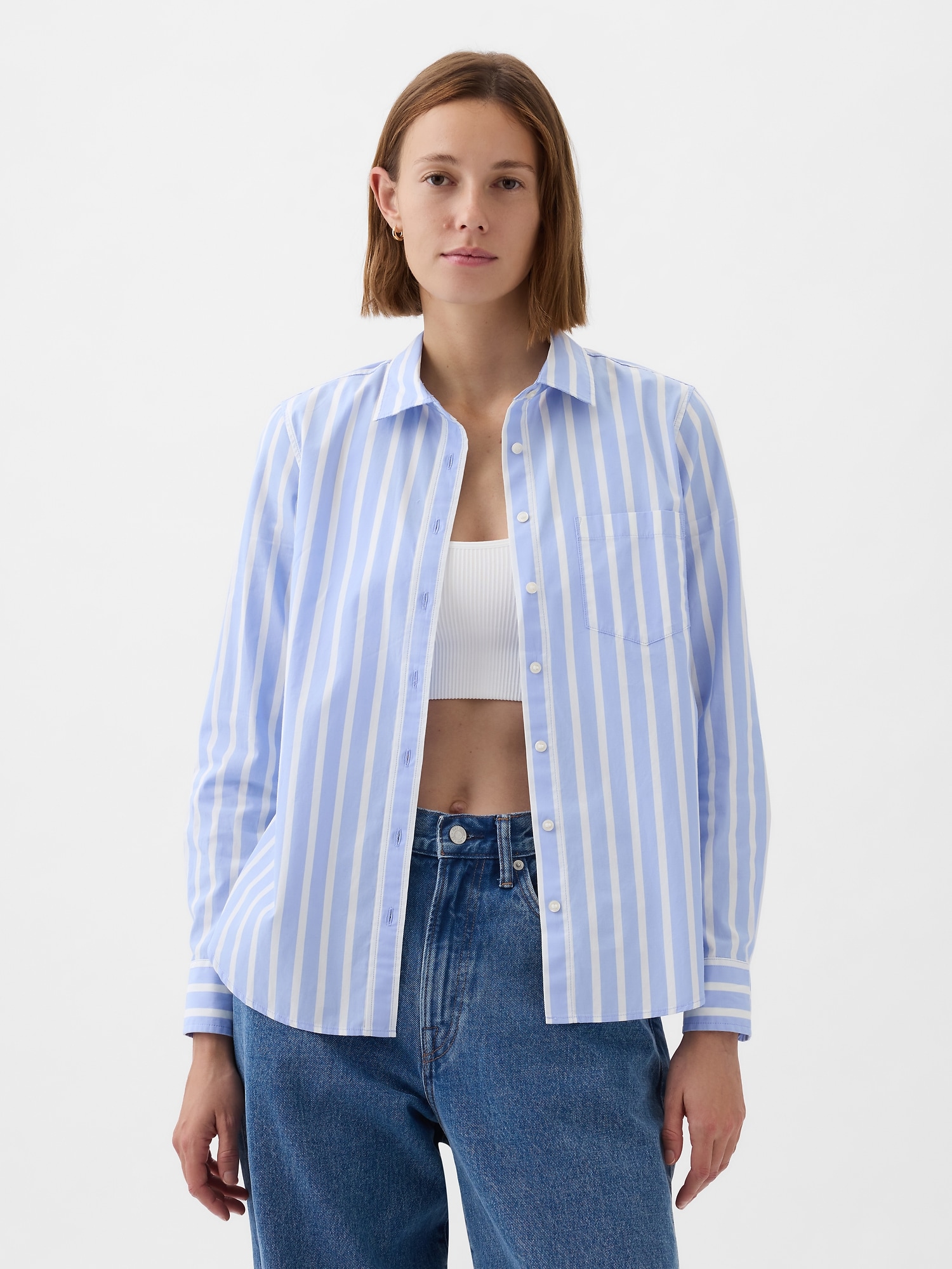 Gap Organic Cotton Perfect Shirt In Light Blue & White Stripe