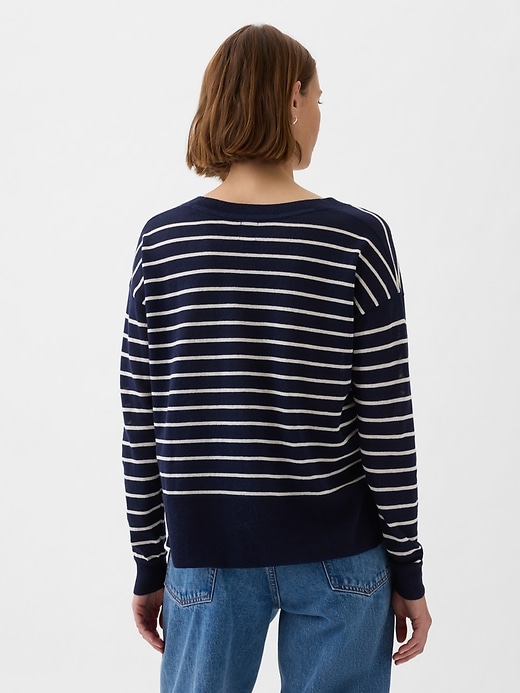 2 of 8 showing, with the color navy blue & white stripe of product 24/7 Split-Hem Linen-Blend Sweater