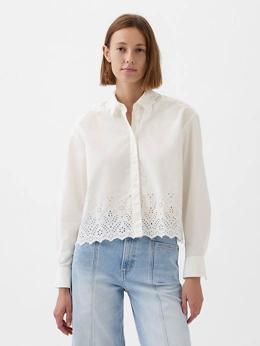 1 of 8 showing, with the color new off white of product Eyelet Cropped Shirt