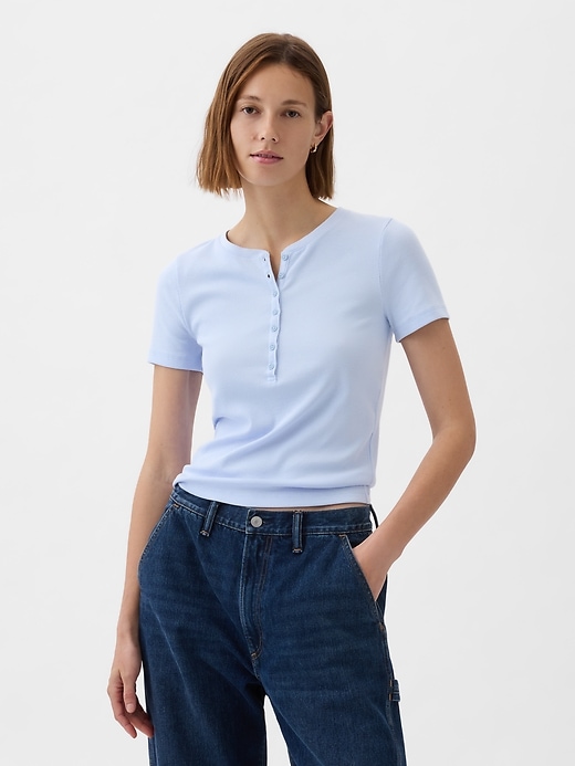 1 of 8 showing, with the color bicoastal blue of product Modern Rib Henley T-Shirt