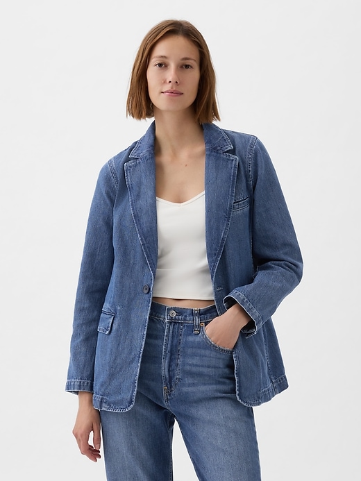 1 of 8 showing, with the color medium indigo of product Denim Blazer
