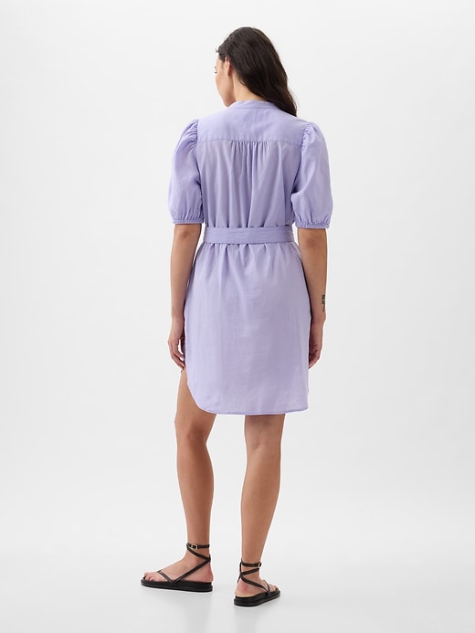 Image number 5 showing, Linen-Cotton Puff-Sleeve Mini Shirtdress