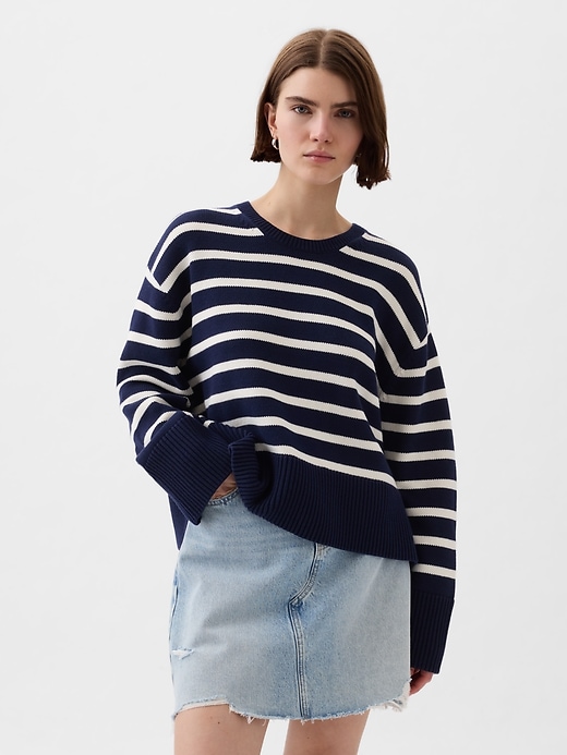 1 of 8 showing, with the color navy ivory stripe of product 24/7 Split-Hem Shrunken Sweater