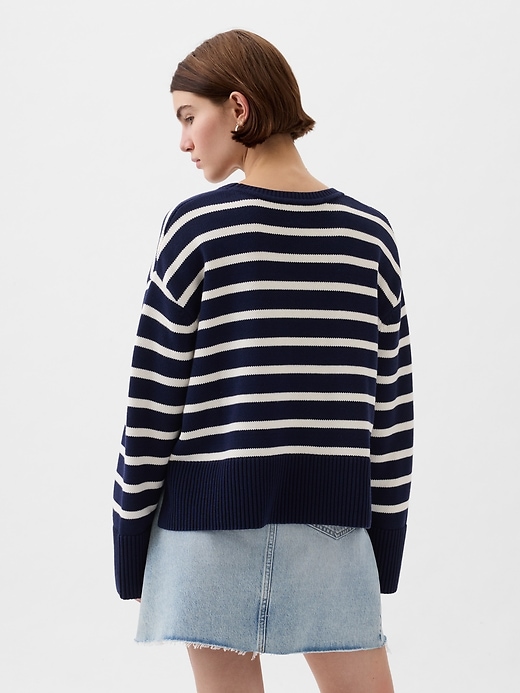 2 of 8 showing, with the color navy ivory stripe of product 24/7 Split-Hem Shrunken Sweater