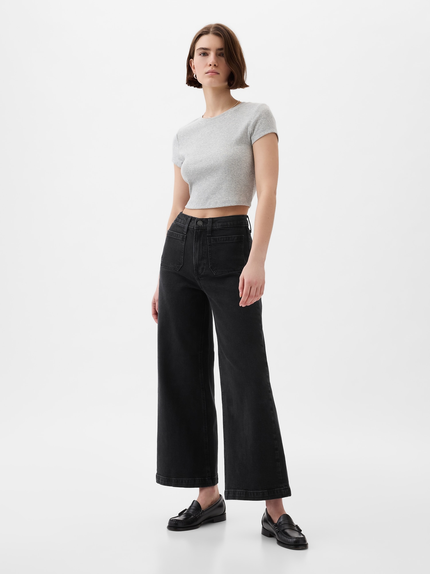 High Rise Stride Wide-Leg Ankle Jeans | Gap