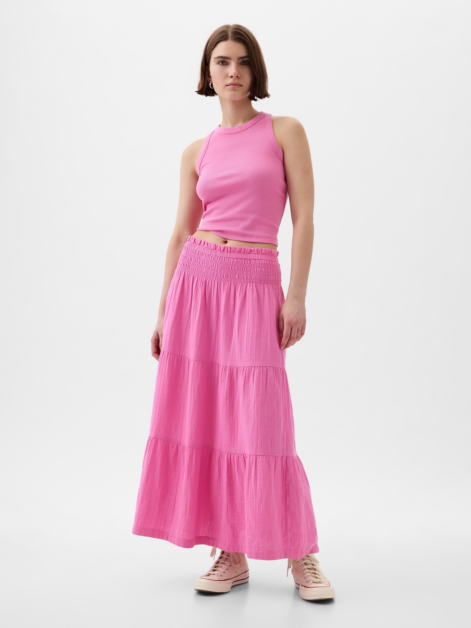 Crinkle Gauze Tiered Maxi Skirt Gap