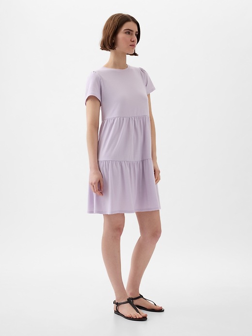 gap tiered mini dress GAP Pink Smocked Tiered Mini Dress Size M