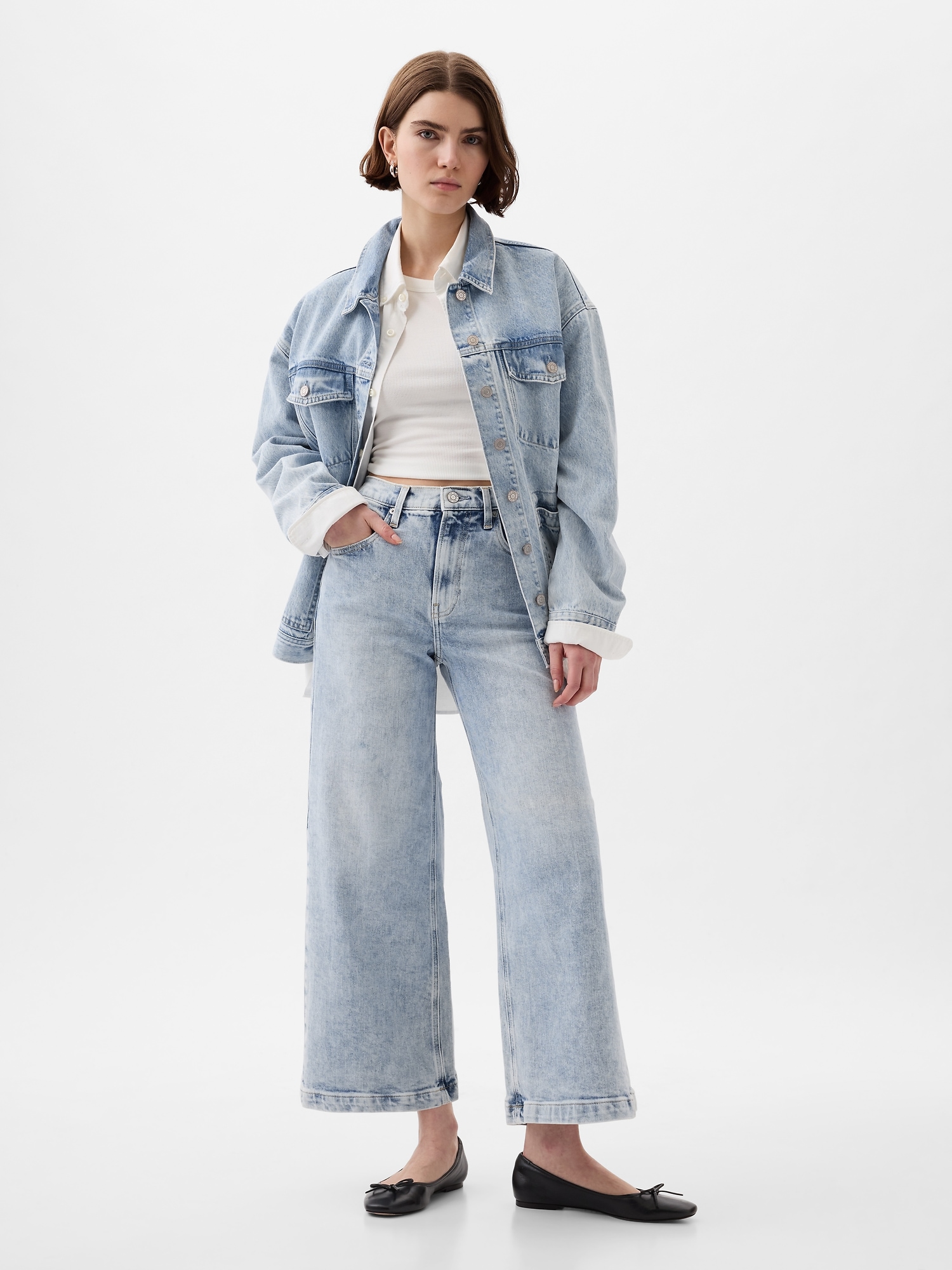 Gap High Rise Stride Wide-leg Ankle Jeans In Light Indigo