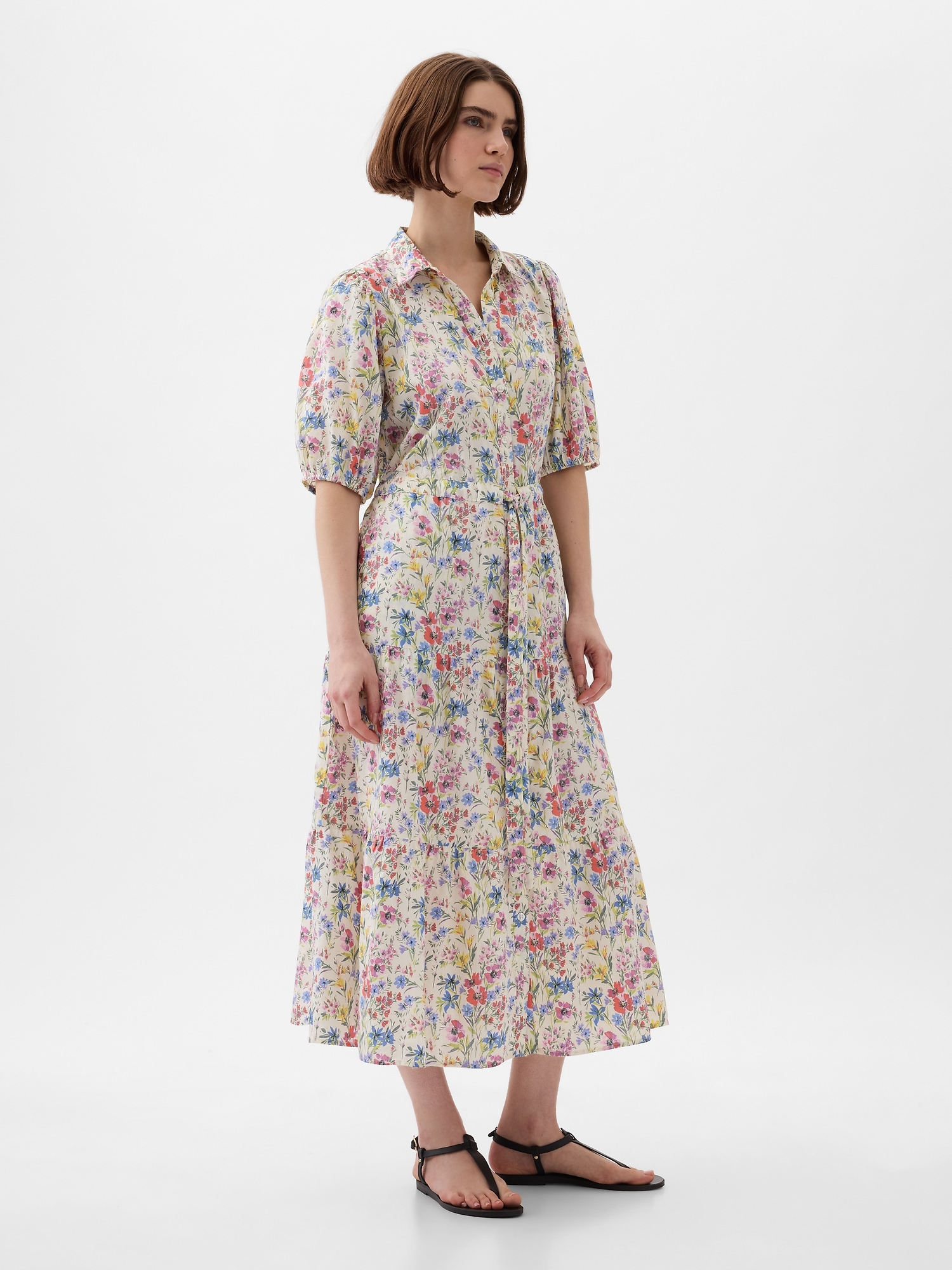 classic choice embroidered puff sleeve midi dress | green main image 1