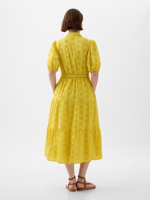2 of 8 showing, with the color brilliant yellow of product Eyelet Tiered Midi Dress