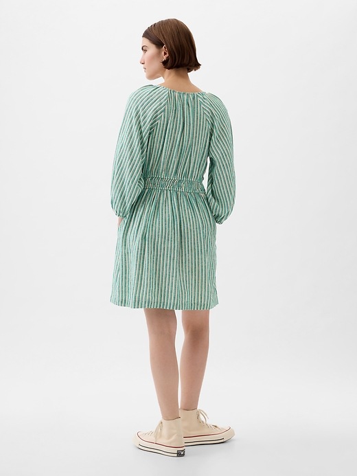 2 of 8 showing, with the color green stripe of product Linen-Blend Mini Dress