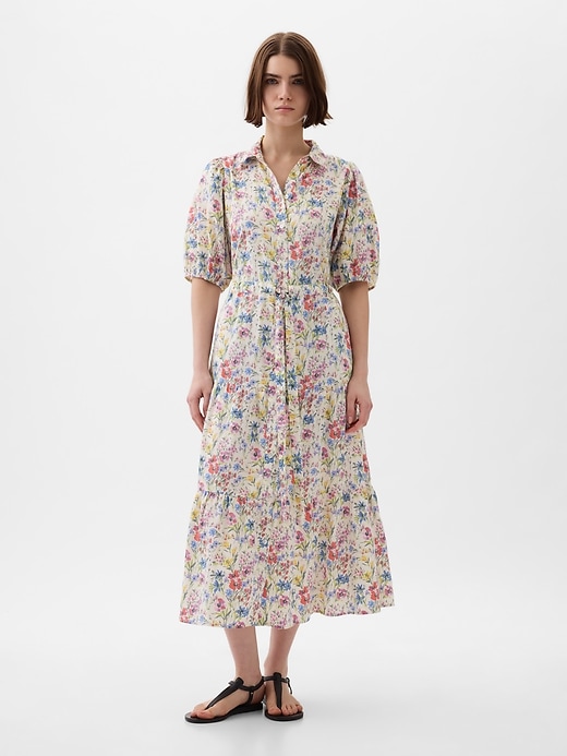 1 of 8 showing, with the color multi color floral of product Puff Sleeve Midi Dress