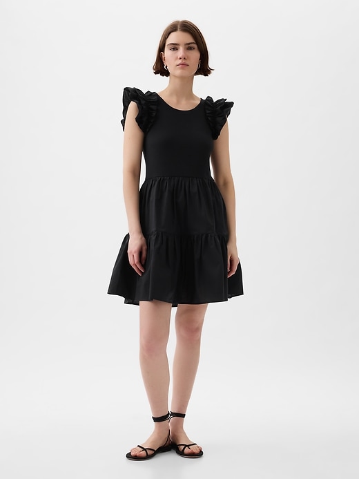 1 of 8 showing, with the color black of product Ruffle Sleeve Tiered Mini Dress