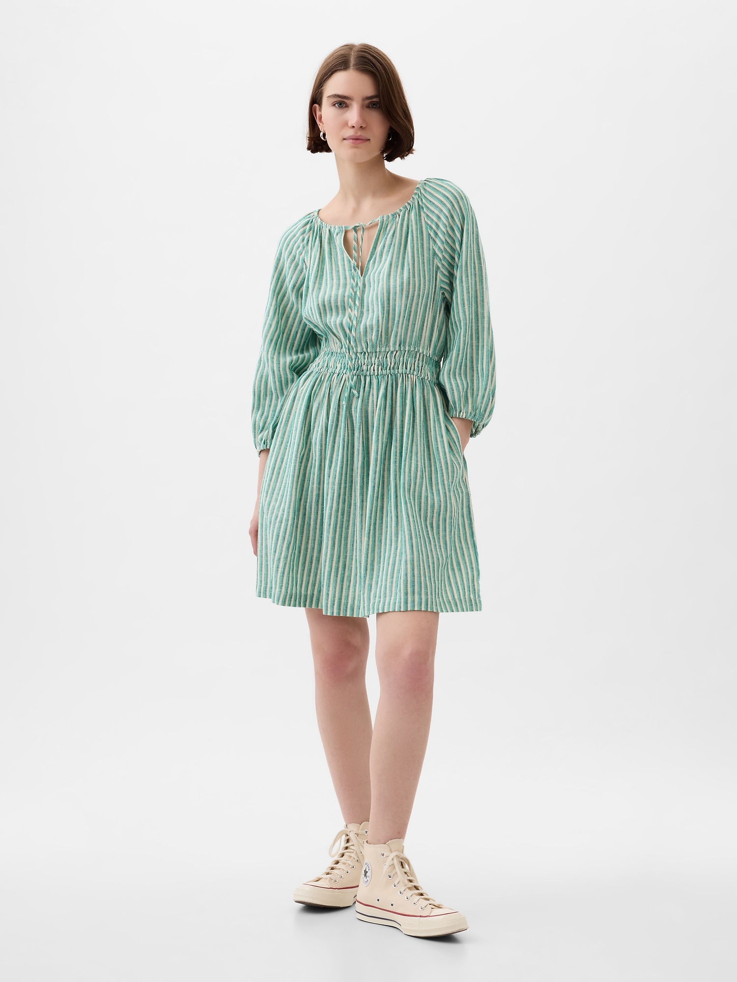 Gap Linen-blend Mini Dress In Green Stripe