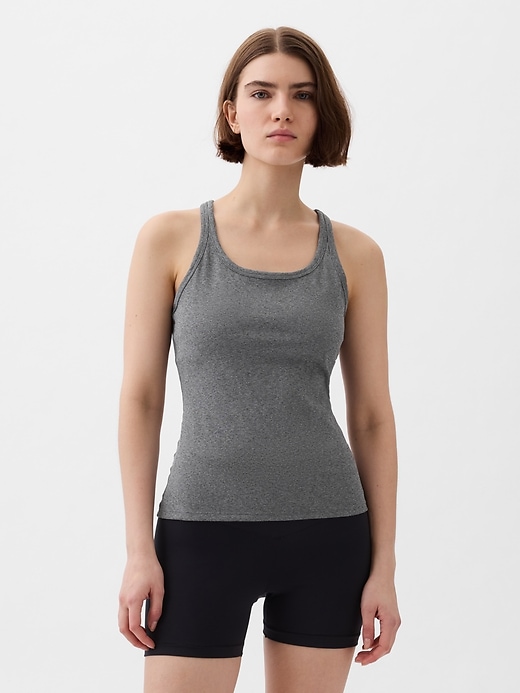 1 of 8 showing, with the color heather grey of product GapFit Studio Rib Tank Top