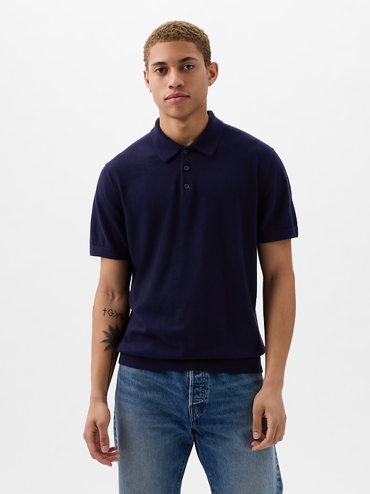 1 of 8 showing, with the color navy uniform of product CashSoft Sweater Polo Shirt