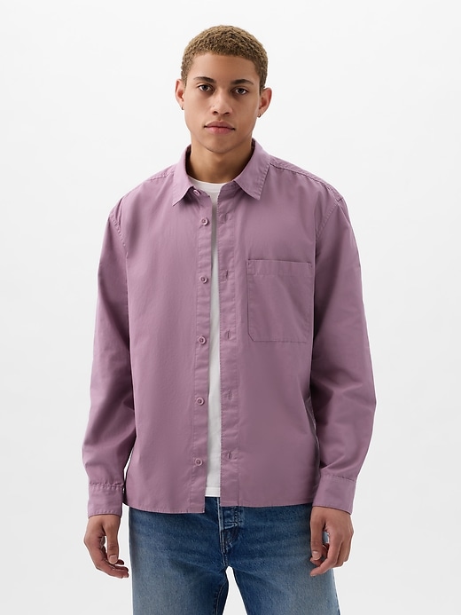 1 of 8 showing, with the color amethyst purple of product Relaxed Twill Shirt