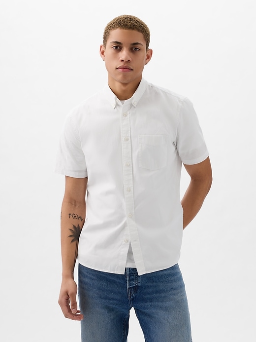 1 of 8 showing, with the color optic white of product All-Day Poplin Shirt in Standard Fit