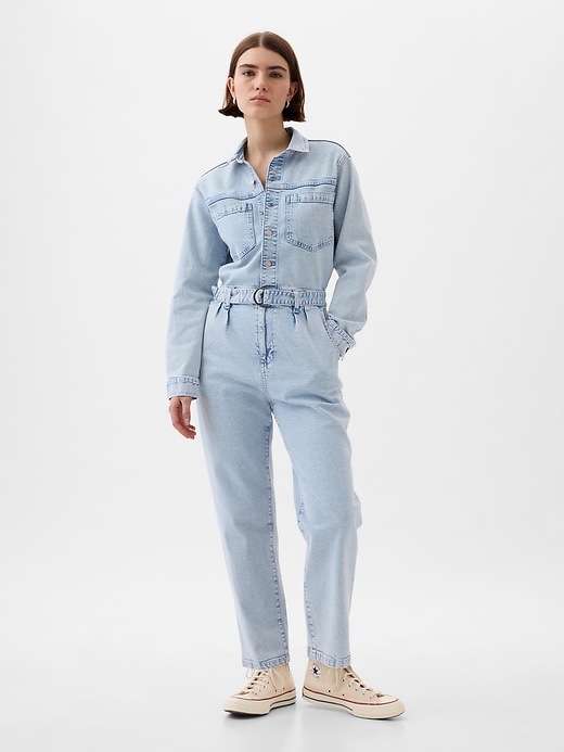 Image number 1 showing, Belted Denim Jumpsuit