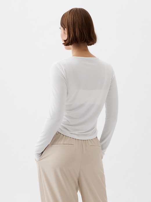 2 of 8 showing, with the color optic white of product GapFit Breathe Ruched Cropped T-Shirt