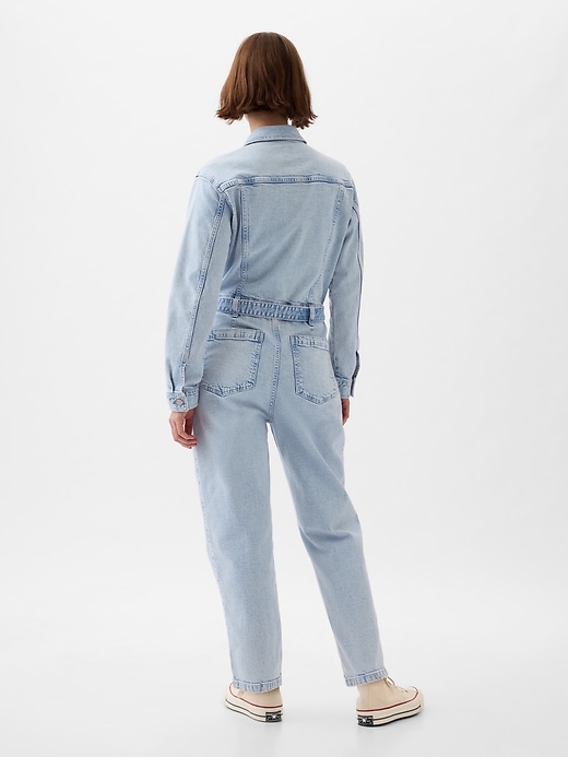 2 of 8 showing, with the color light wash indigo of product Belted Denim Jumpsuit