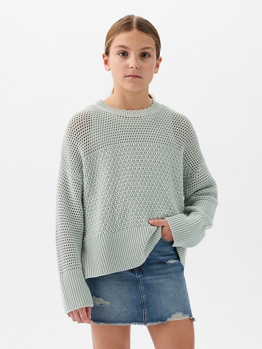 1 of 8 showing, with the color frothy aqua of product Kids Crochet Sweater