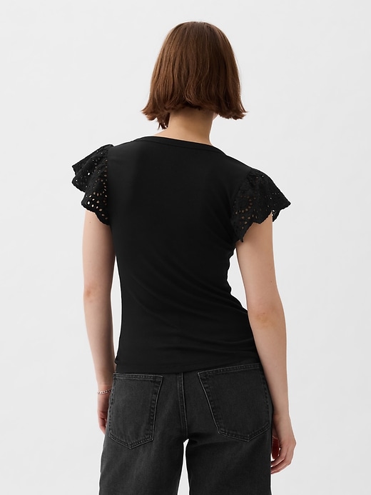 2 of 8 showing, with the color black of product Eyelet Sleeve Rib T-Shirt