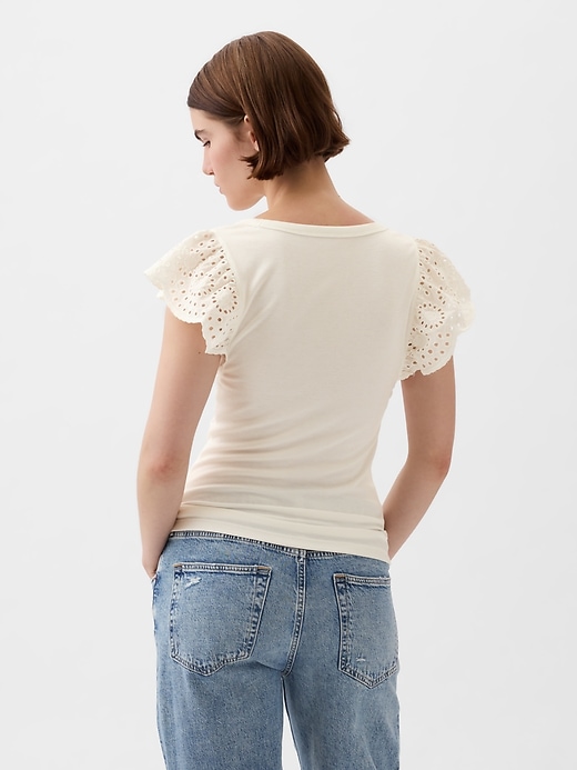 2 of 8 showing, with the color new off white of product Eyelet Sleeve Rib T-Shirt